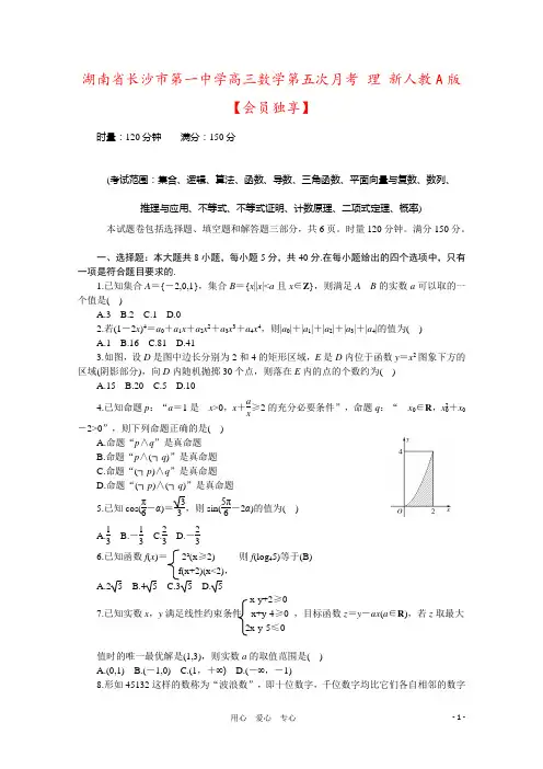 湖南省长沙市第一中学高三数学第五次月考 理 新人教A版