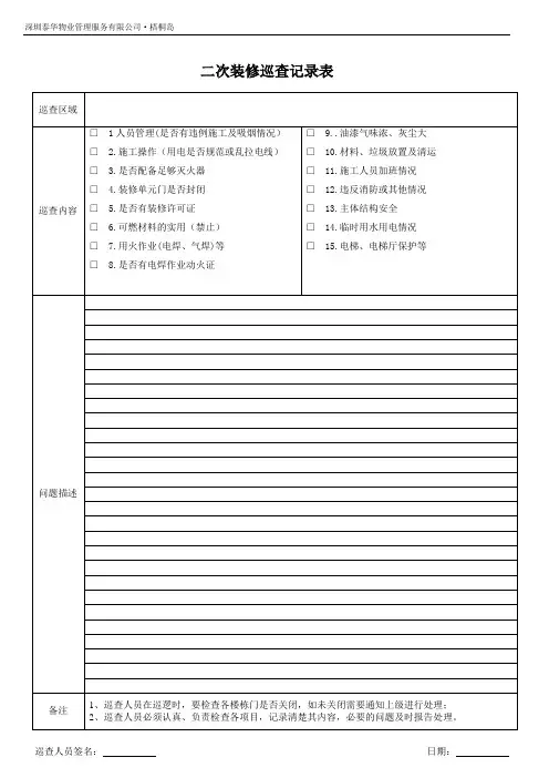 二次装修巡查记录表