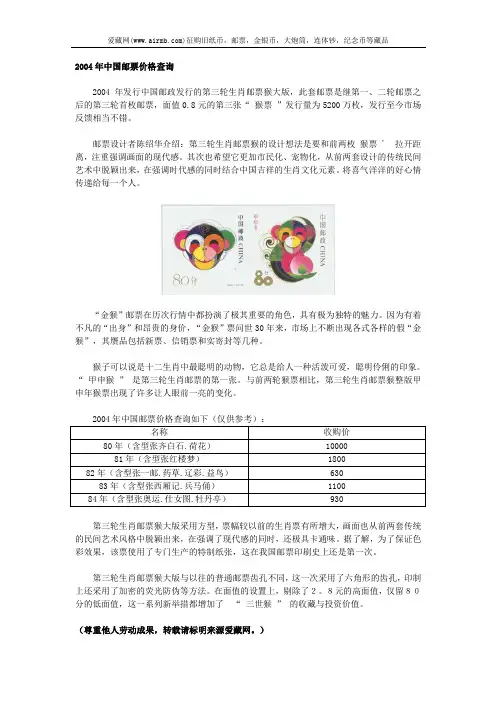 2004年中国邮票价格查询