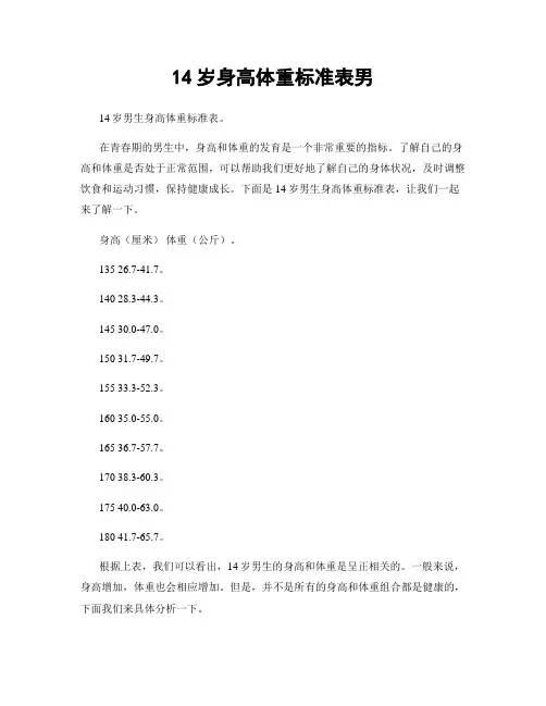 14岁身高体重标准表男