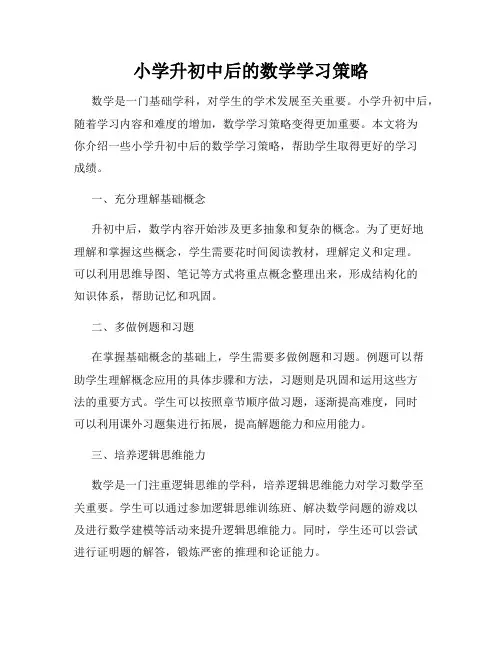 小学升初中后的数学学习策略
