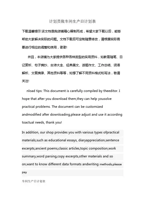 计划员做车间生产日计划表