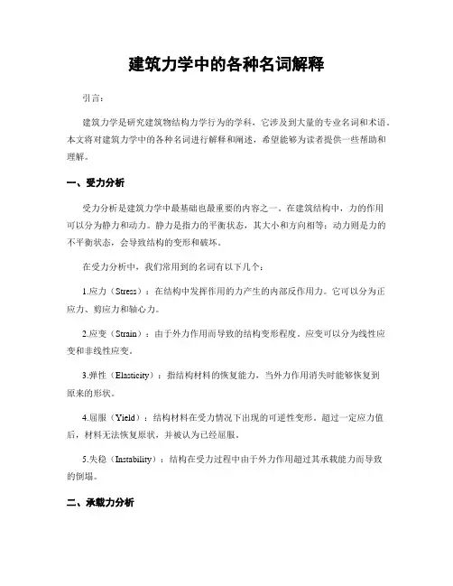 建筑力学中的各种名词解释