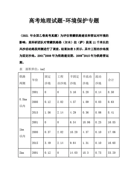 高考地理试题-环境保护专题