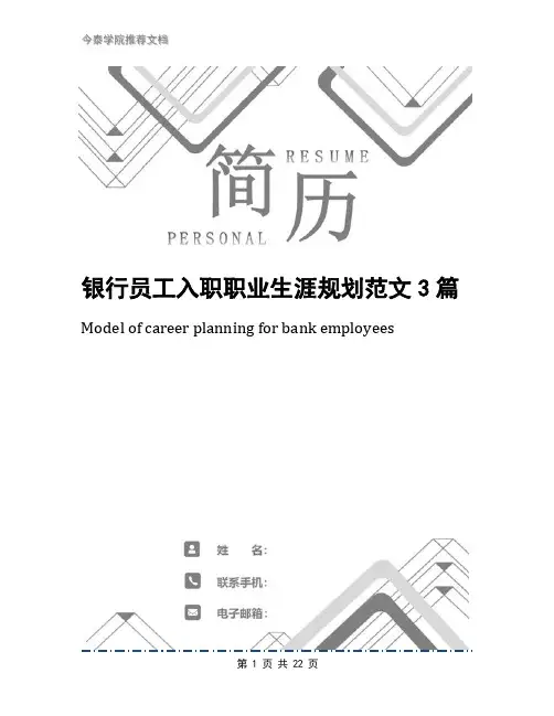 银行员工入职职业生涯规划范文3篇