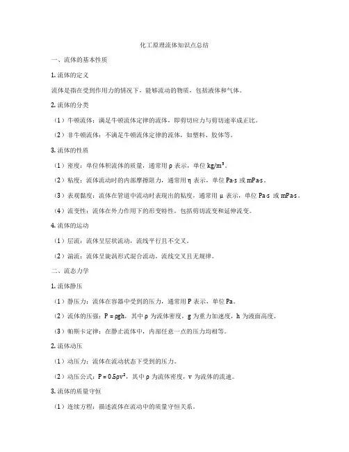 化工原理流体知识点总结