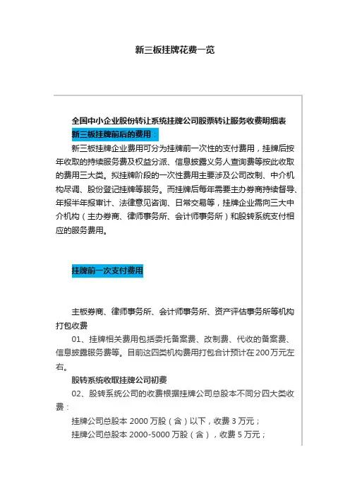 新三板挂牌花费一览