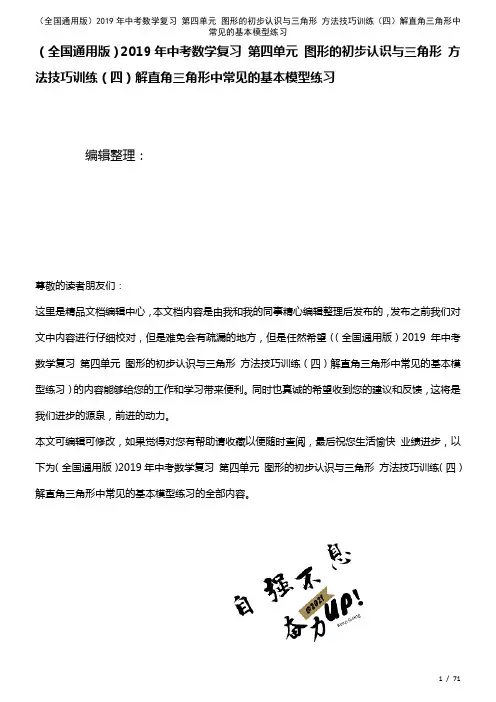 全国通用中考数学复习第四单元图形的初步认识与三角形方法技巧训练(四)解直角三角形中常见的基本模型练