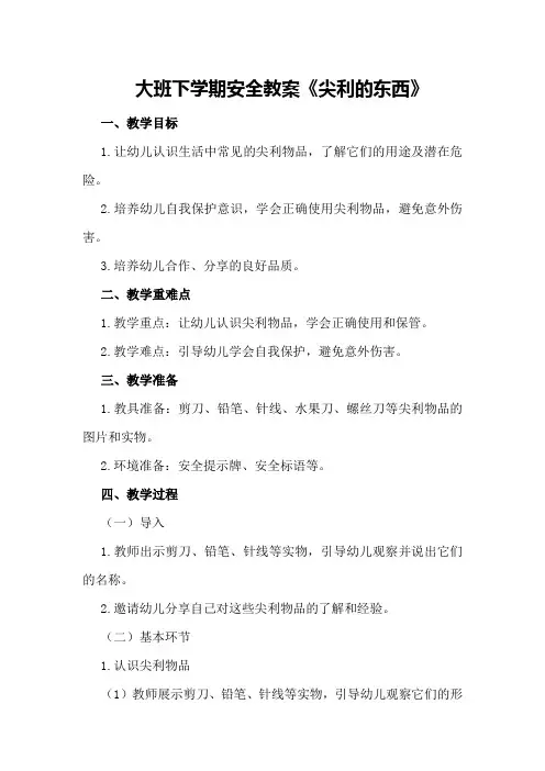 大班下学期安全教案《尖利的东西》