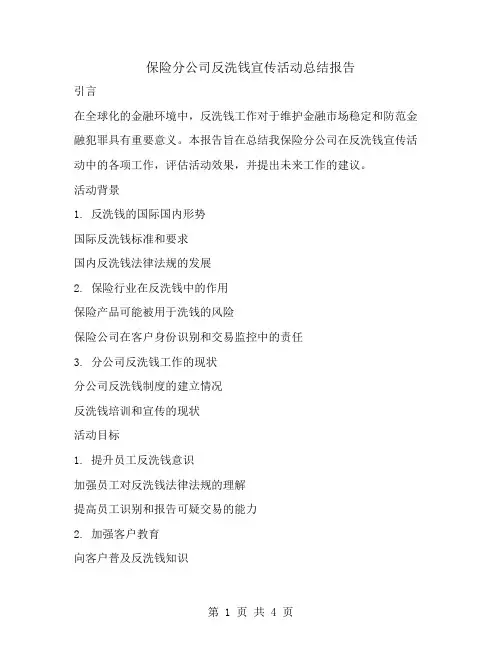 保险分公司反洗钱宣传活动总结报告