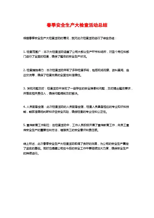 春季安全生产大检查活动总结 (2)