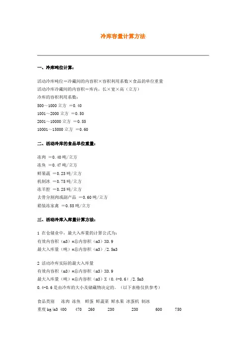 冷库容量计算方法