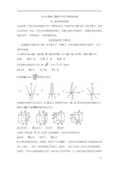 四川省凉山州2019-2020学年高二下学期期末考试+数学(理)含答案