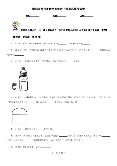 湖北省荆州市数学五年级上册期末模拟试卷
