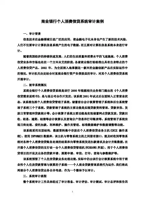 商业银行个人消费信贷系统审计案例一