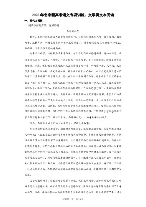 2020年北京新高考语文专项训练：文学类文本阅读