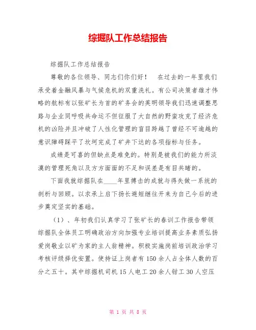 综掘队工作总结报告