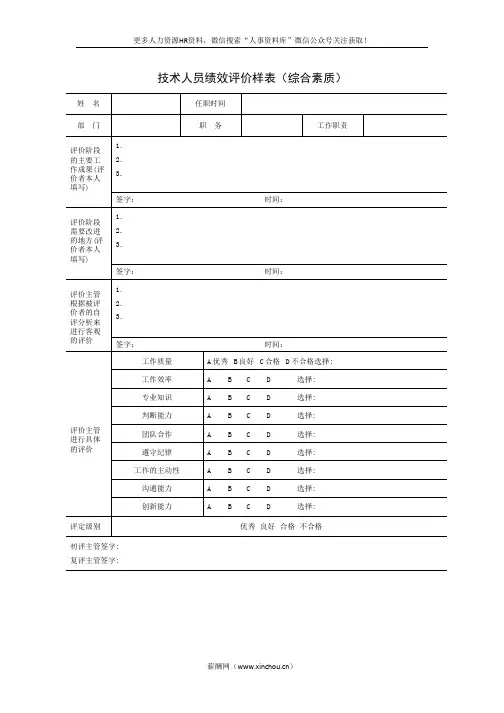 绩效专题-技术人员绩效评价样表(综合素质)