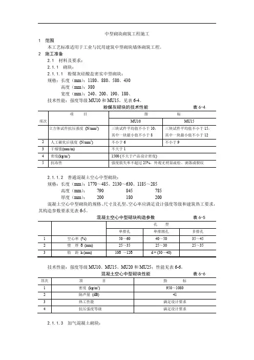 精品--.建筑施工工艺大全---中型砌块砌筑工程施工工艺