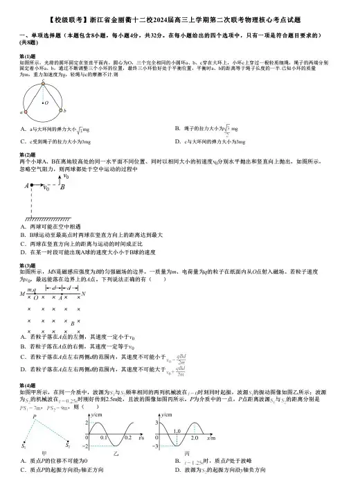【校级联考】浙江省金丽衢十二校2024届高三上学期第二次联考物理核心考点试题