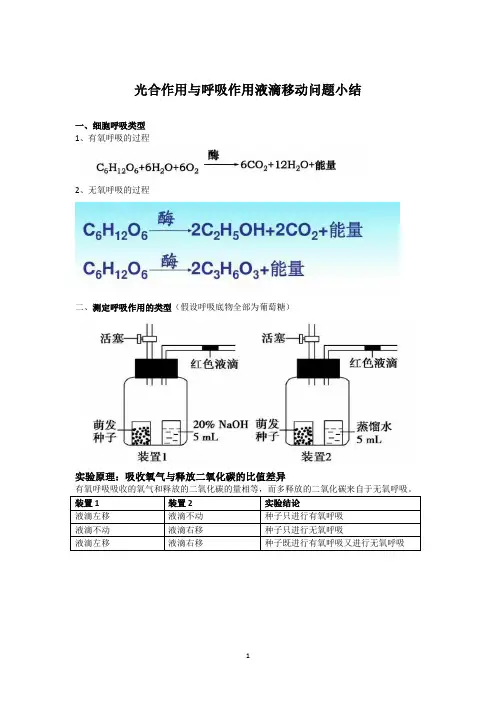 呼吸与光合液滴移动问题知识点总结
