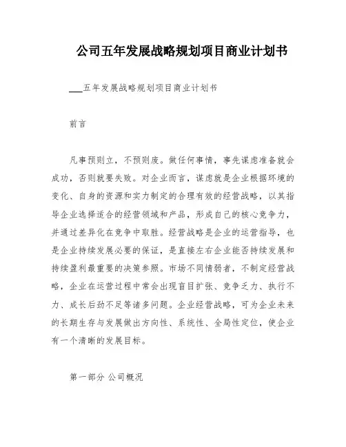 公司五年发展战略规划项目商业计划书
