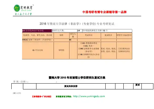 2016年暨南大学法律(非法学)(专业学位)专业考研复试线复试科目复试方案复试经验分享