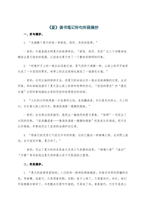 《夏》读书笔记好句好段摘抄