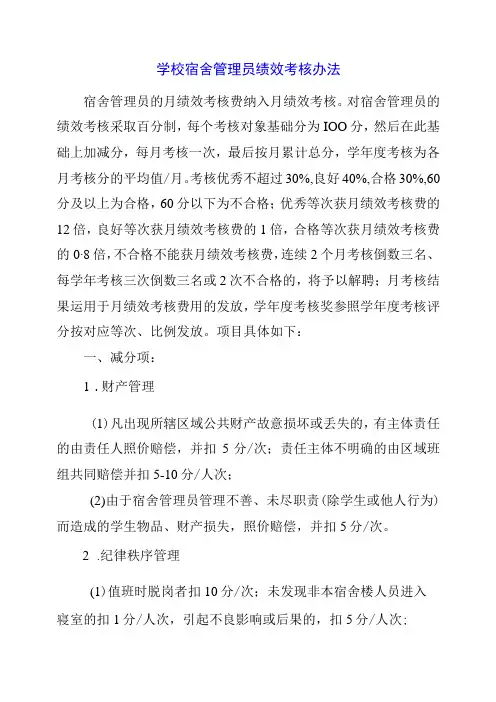 2024年学校宿舍管理员绩效考核办法