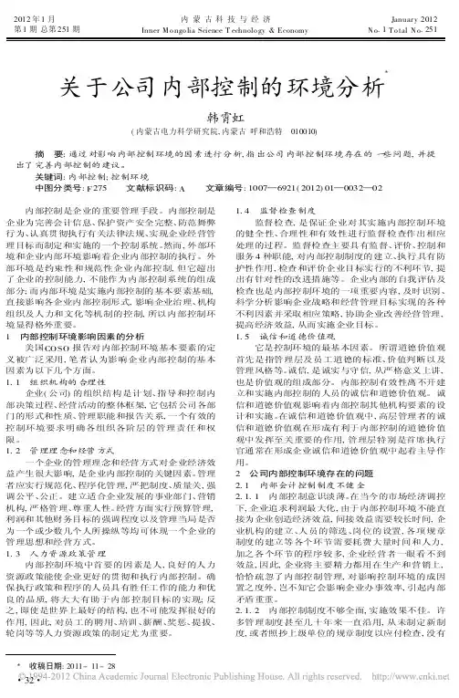 关于公司内部控制的环境分析