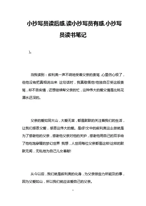 小抄写员读后感,读小抄写员有感,小抄写员读书笔记