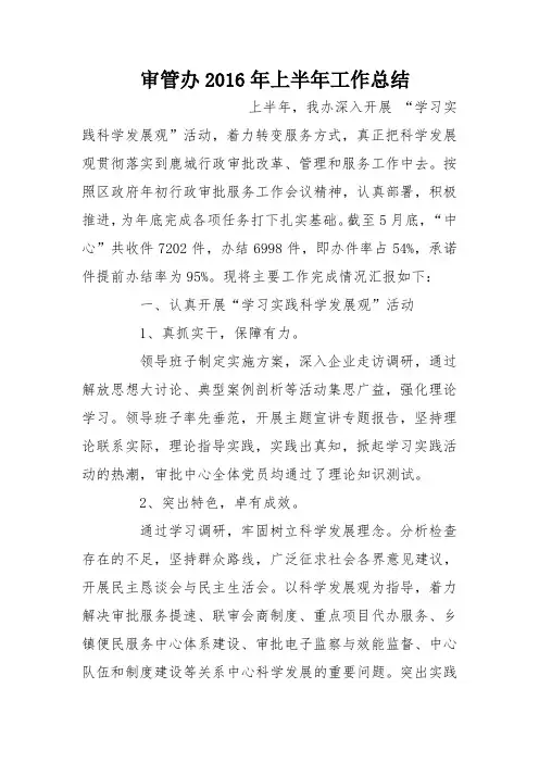 审管办2016年上半年工作总结