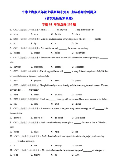 专题01 单项选择100题(名校最新期末真题)-八年级英语上(牛津上海版)