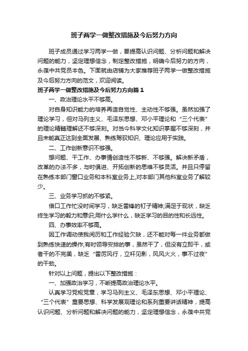 班子两学一做整改措施及今后努力方向