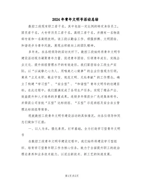 2024年青年文明号活动总结(二篇)
