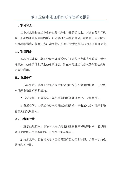 版工业废水处理项目可行性研究报告