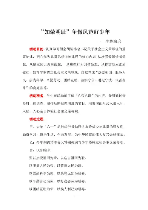 知荣明耻主题班会