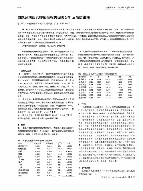 围绝经期妇女抑郁症相关因素分析及预防策略