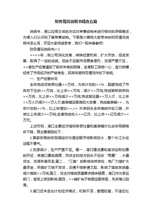 财务情况说明书精选五篇