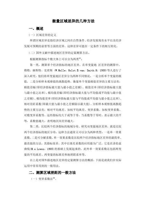 区域差异分析常用指标