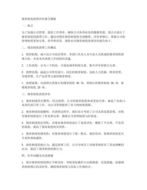 规章制度清理评价报告模板