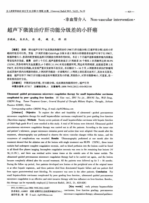 超声下微波治疗肝功能分级差的小肝癌
