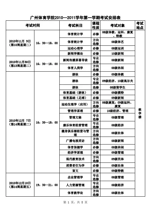 10—2011学年第一学期考试安排表(正稿)