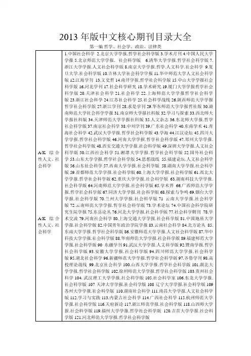 2013年版中文核心期刊目录大全