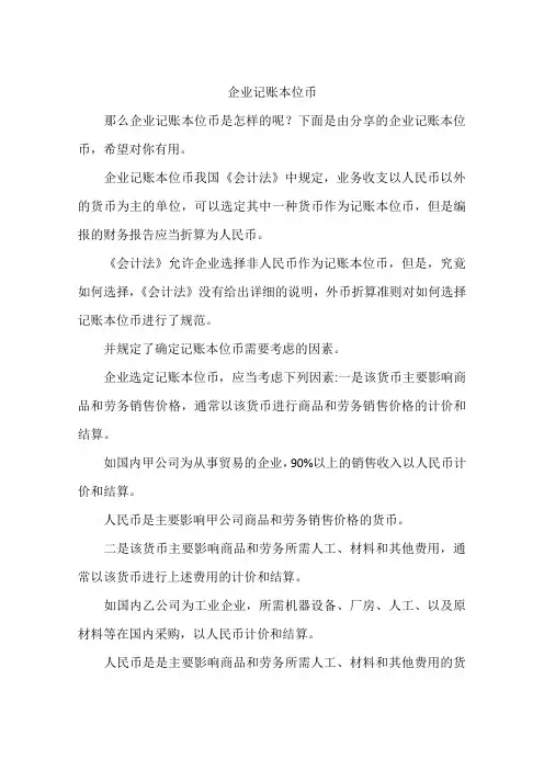 企业记账本位币