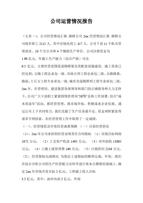 公司运营情况报告