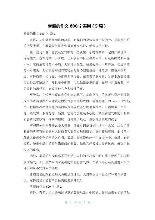雾霾的作文600字实用(5篇)