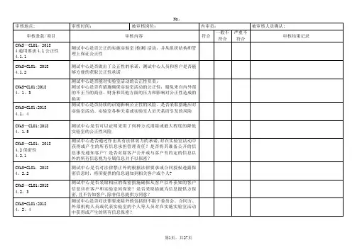 CNAS-CL01：2018(ISO／IEC 17025：2017)内审检查表