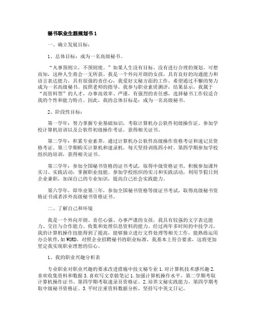 秘书职业生涯规划书优秀范文五篇