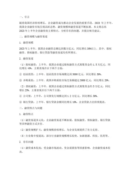 企业融资半年总结范文